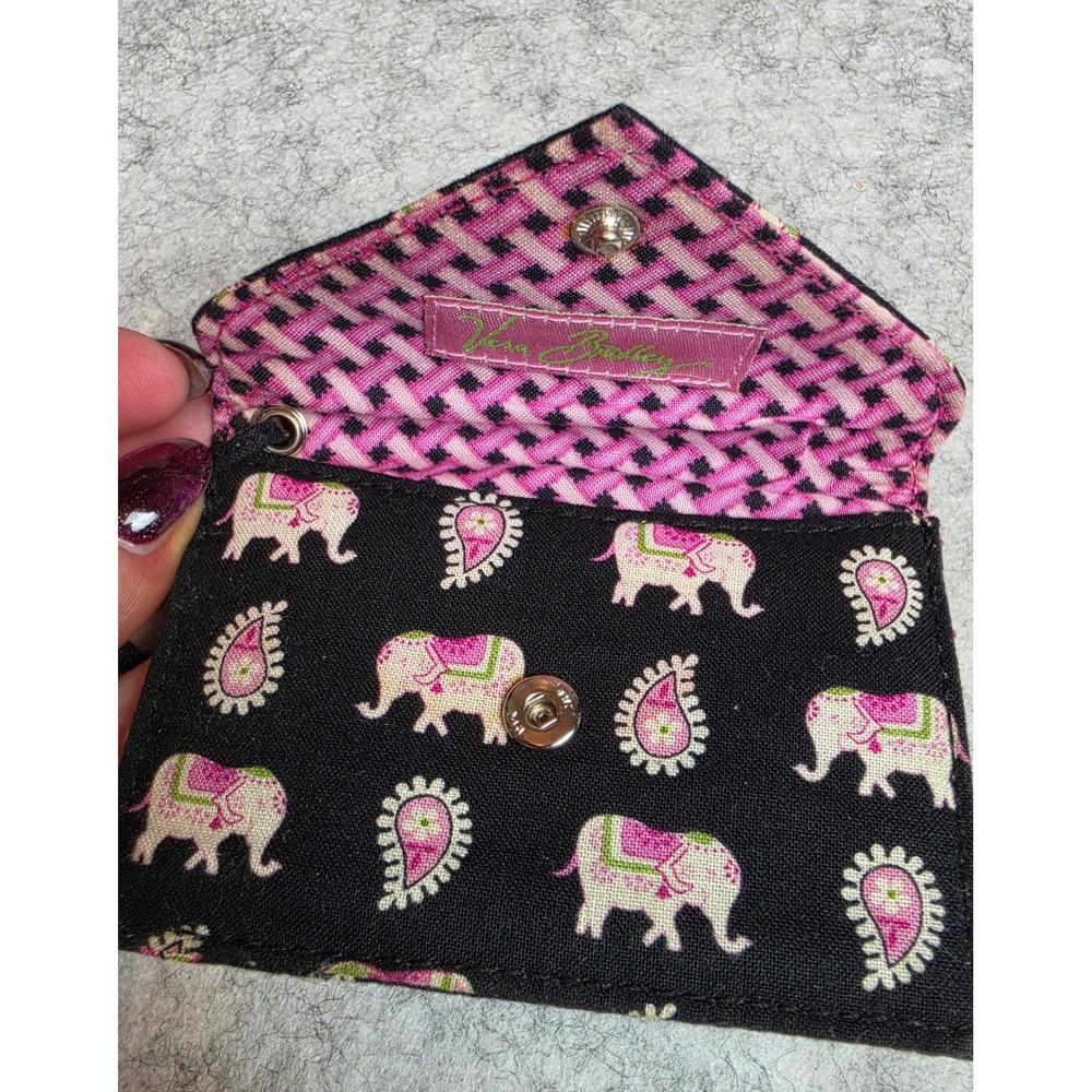 Vera Bradley Java Blue Elephant Paisley ID Case Lanyard Wallet Black Pink - Picture 3 of 5